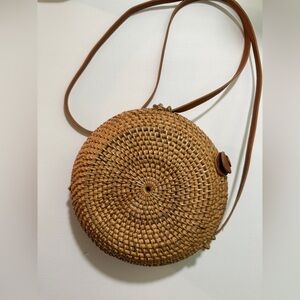 Rattan Purse Round Snap-Closure Cross-body